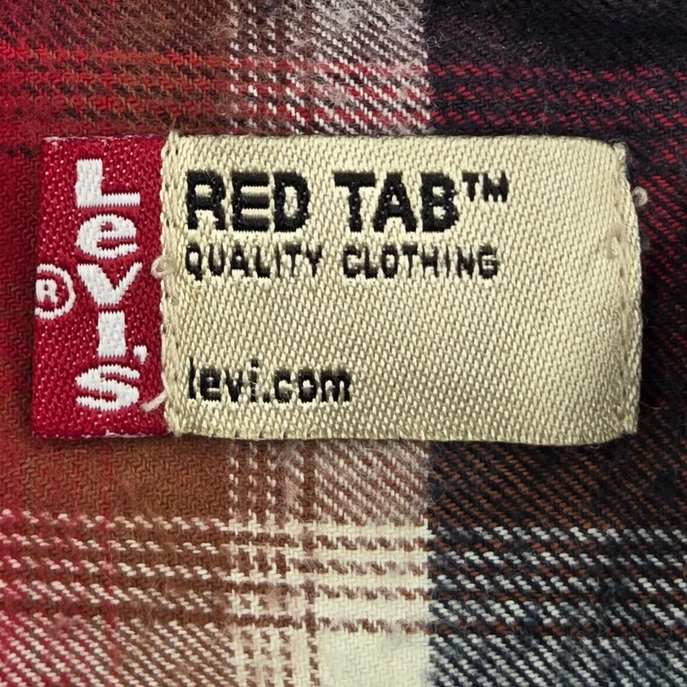 VTG Y2K Levis Red Tab Long‎ Sleeve Red Black Plaid Button Up Shirt Mens XL